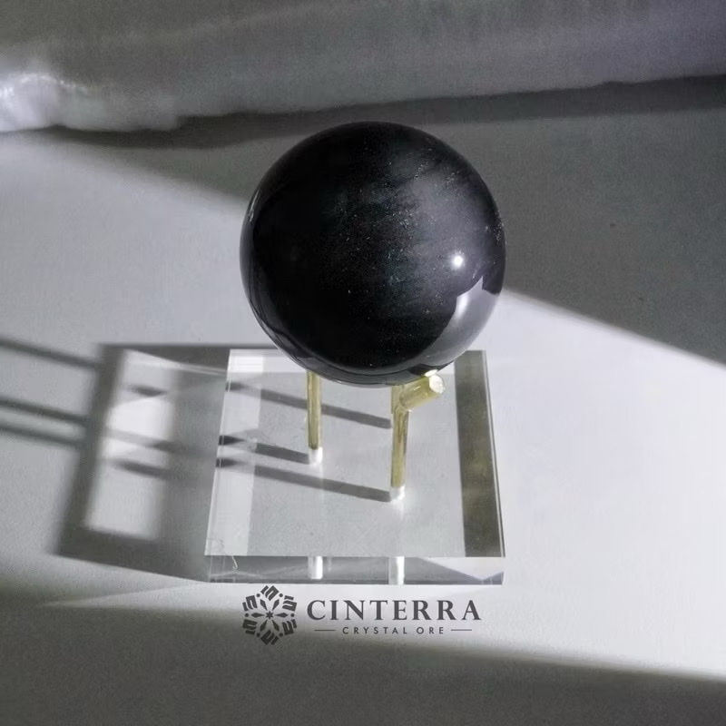 天然彩虹黑曜石/銀曜石球｜避邪擺件