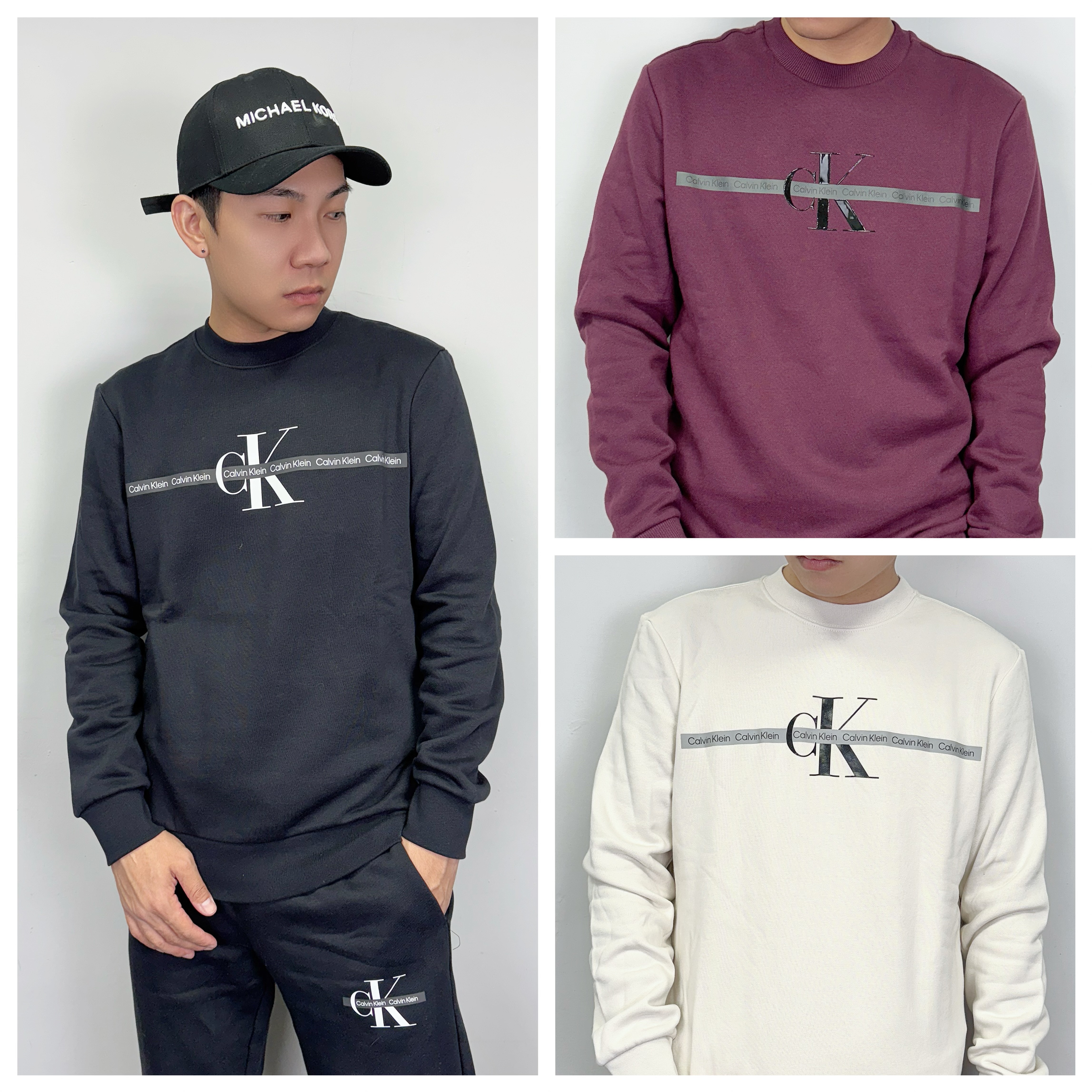 Calvin Klein CK 橫條串標字母 內刷毛 大學T 長袖