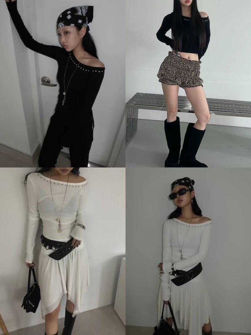 studded one-side ruched off-shoulder top