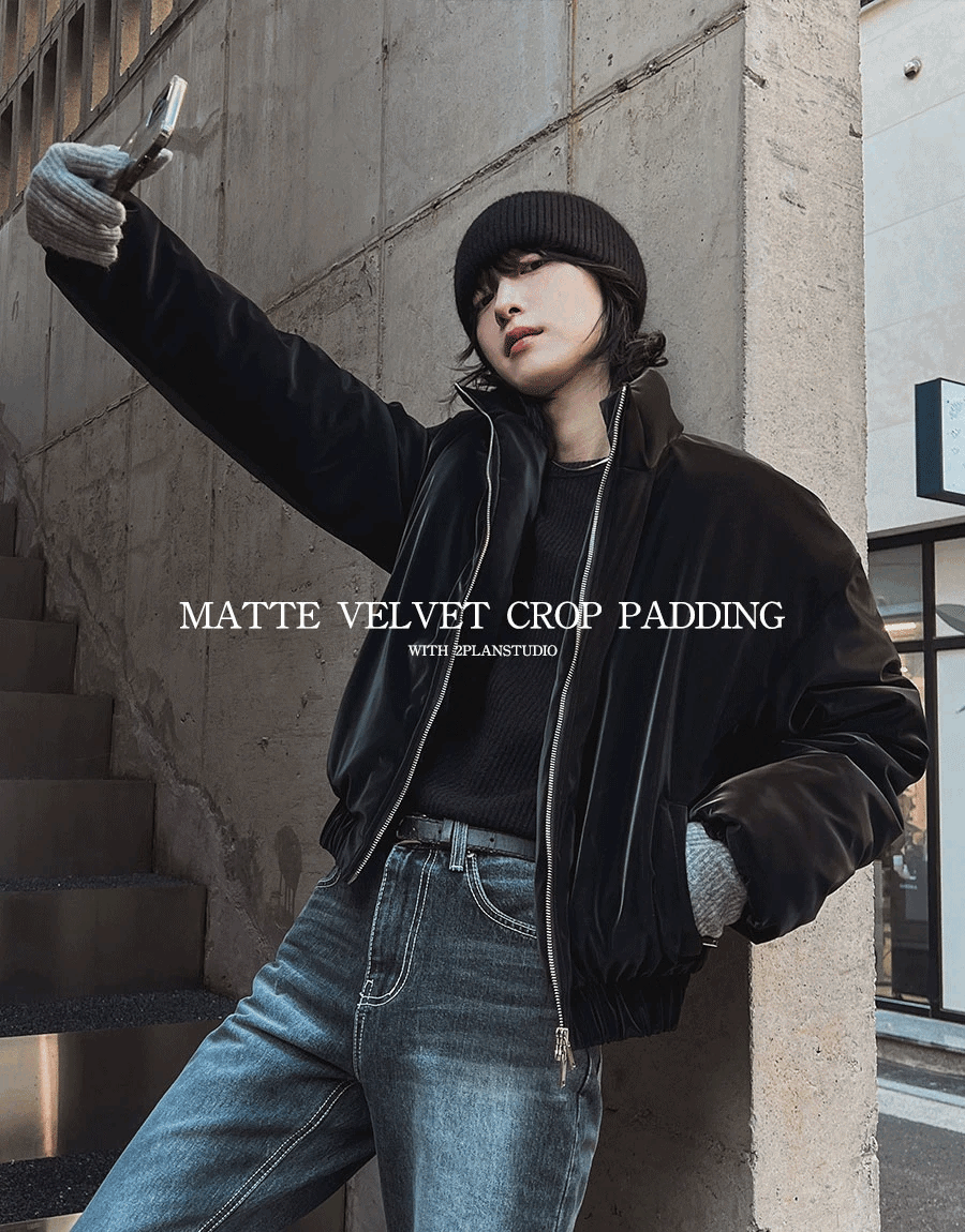 高光短版絲絨棉服夾克外套