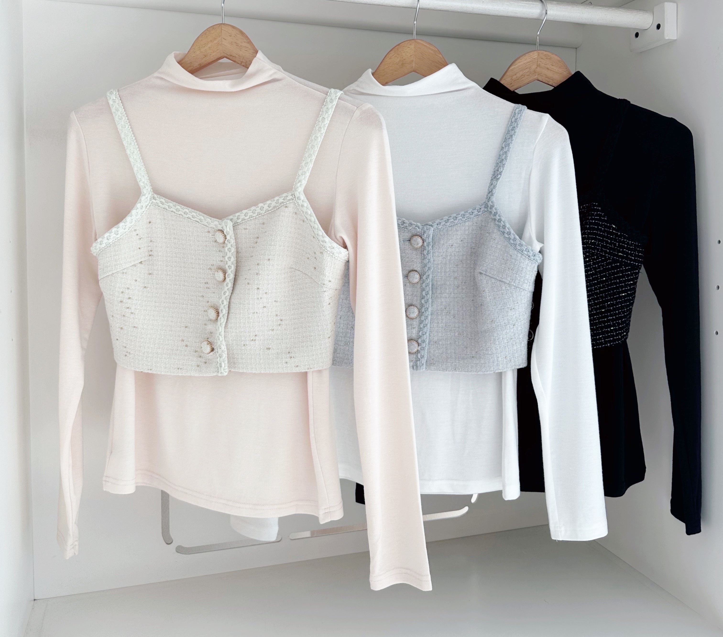 STRAP TWEED TOP WITH LONG SLEEVE INNER (2PCS)