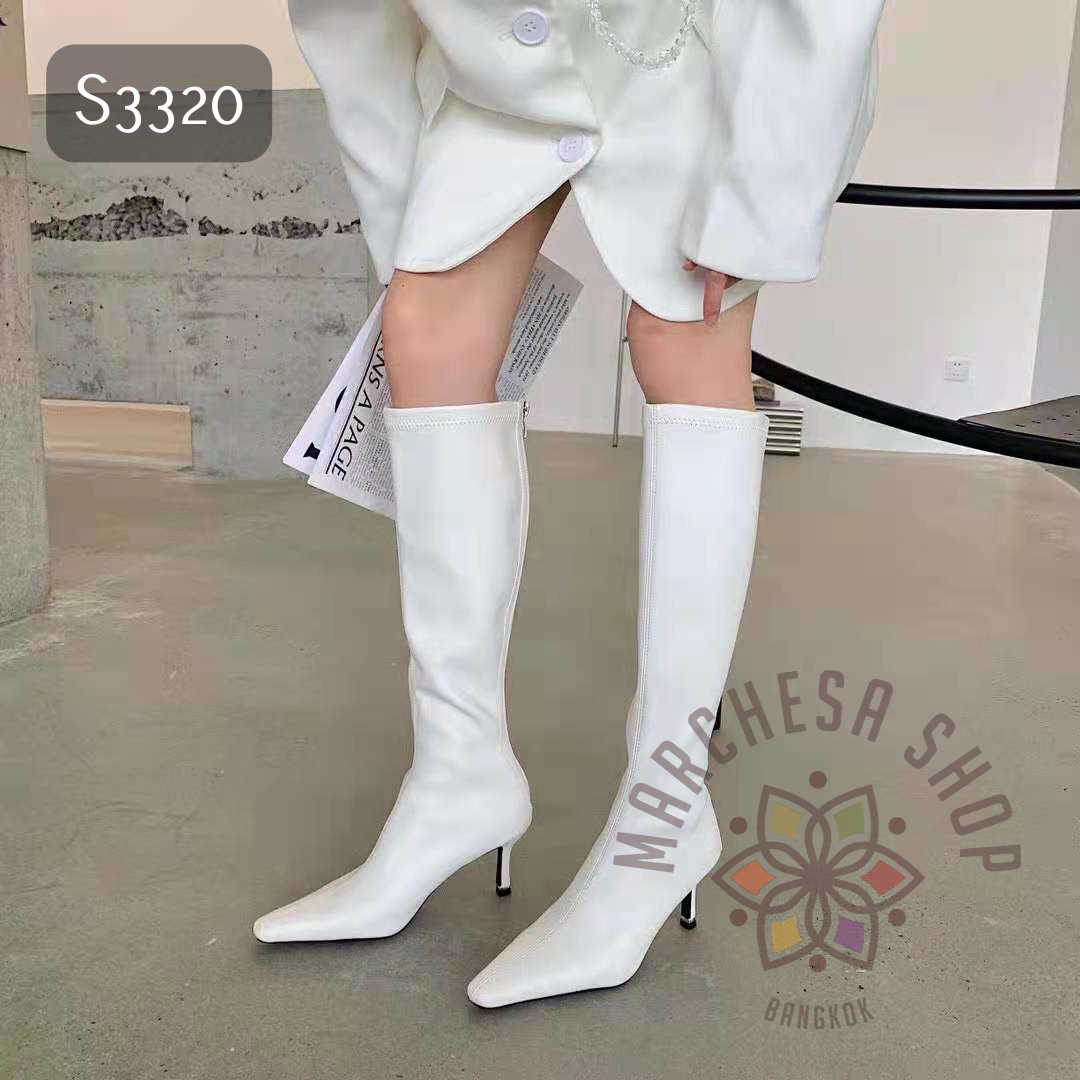 S3320 - 真皮牛皮簡約純色後拉鏈高踭長靴