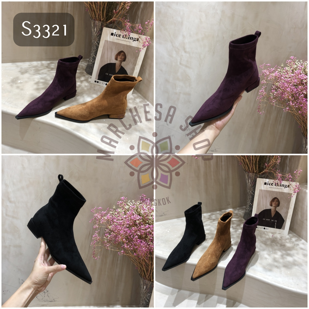 S3321 - 真皮軟牛猄皮簡約純色平底短靴