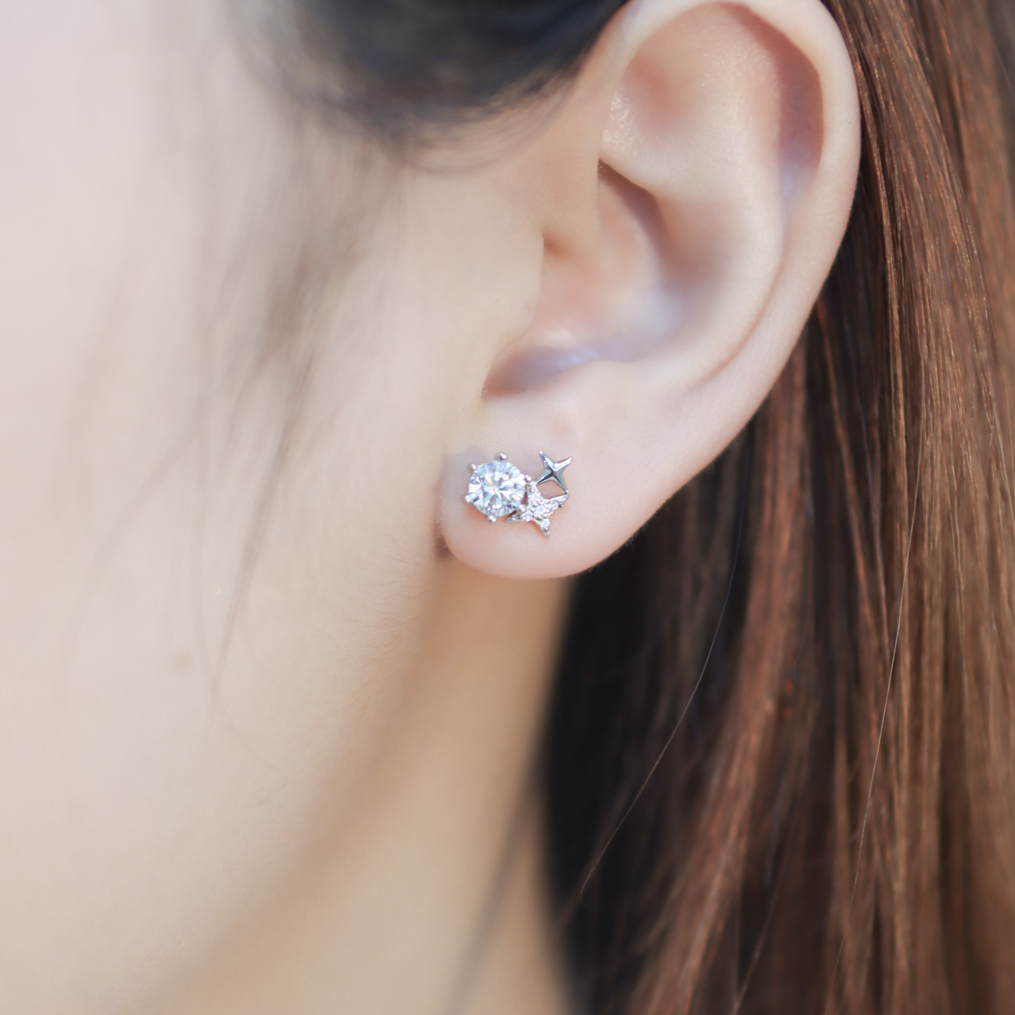 | 925純銀・厚鍍白金・莫桑石 | 小繁星簇耳環 | EA0876 |