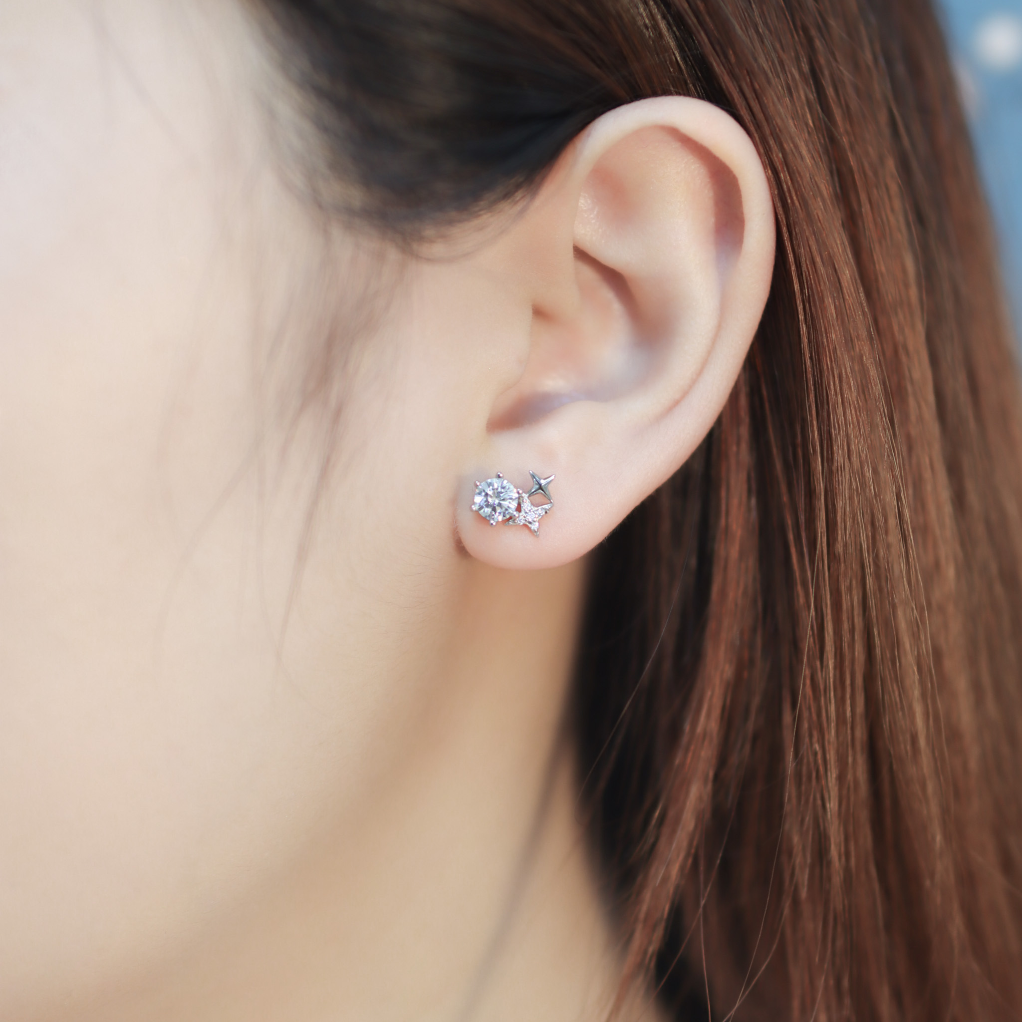 | 925純銀・厚鍍白金・莫桑石 | 小繁星簇耳環 | EA0876 |