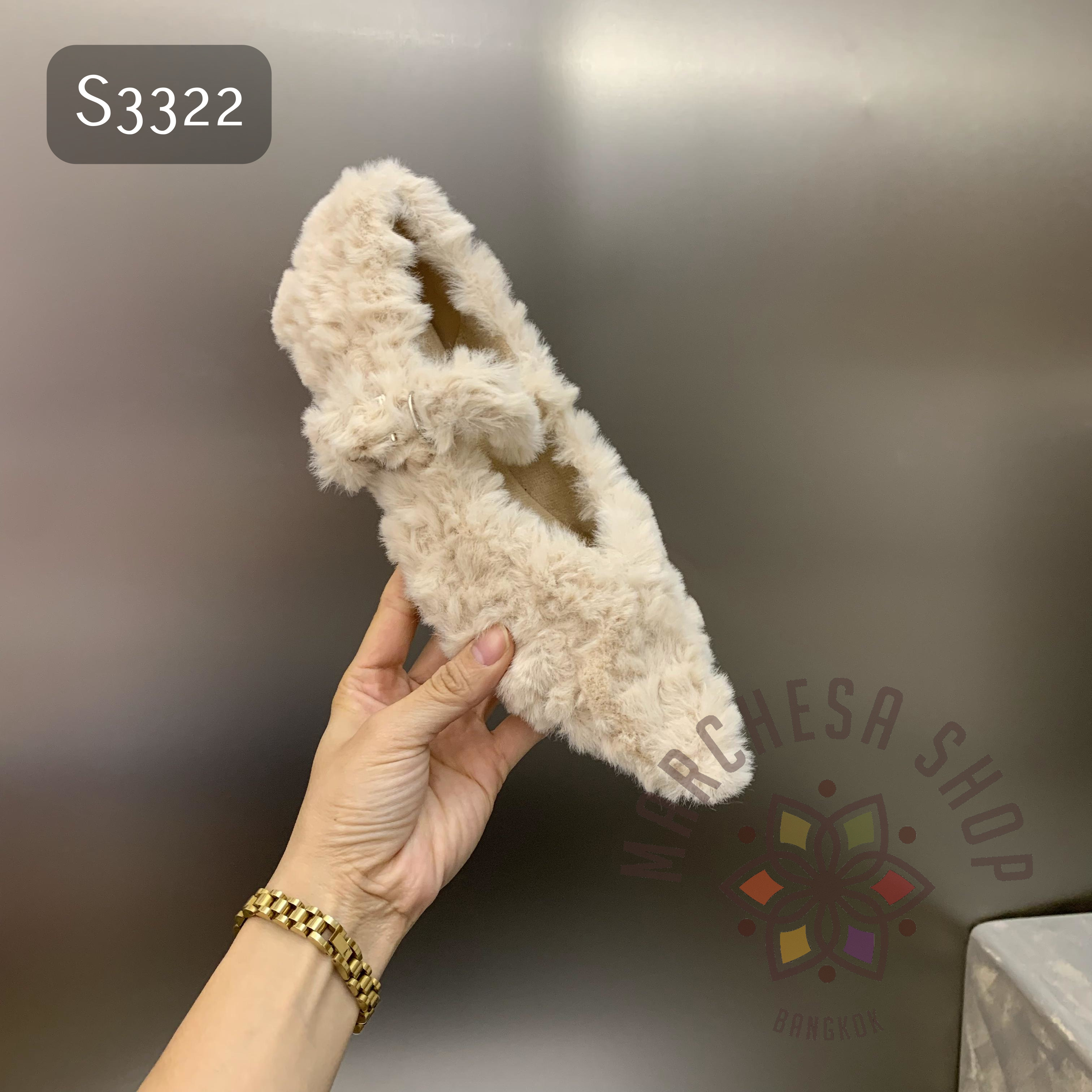 S3322- 免毛保暖純色尖頭一字帶平底鞋