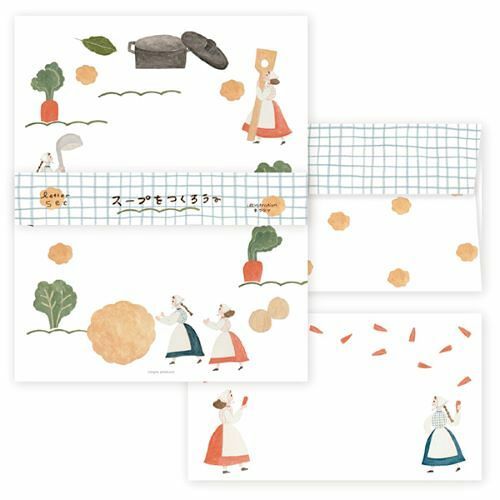 Hyogensha Mino Washi Letter and Envelope Set－Necktie Series | Let's make soup (Japanese Stationery Brand)