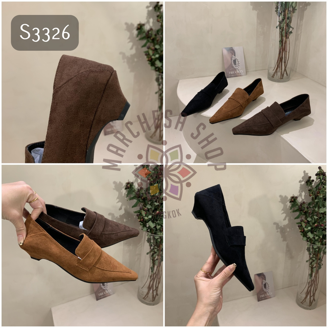 S3326- 牛猄皮純色一字帶尖頭低踭鞋