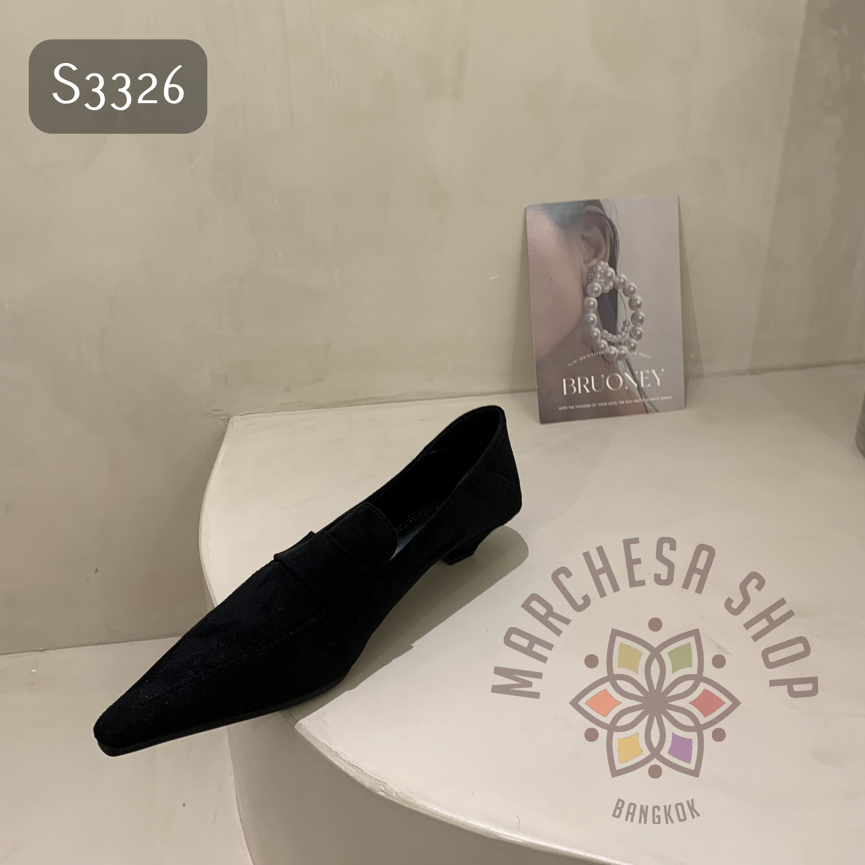 S3326- 牛猄皮純色一字帶尖頭低踭鞋