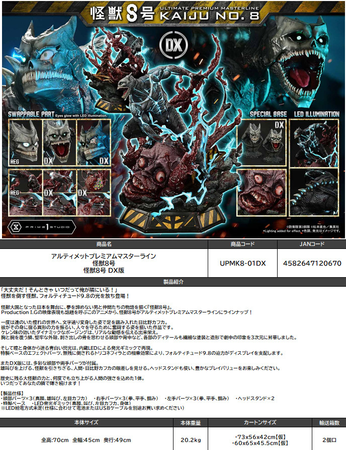 「ACG.GO」「預購」Prime 1 Studio Ultimate Premium Masterline 怪獸8號 Figure DX ver.