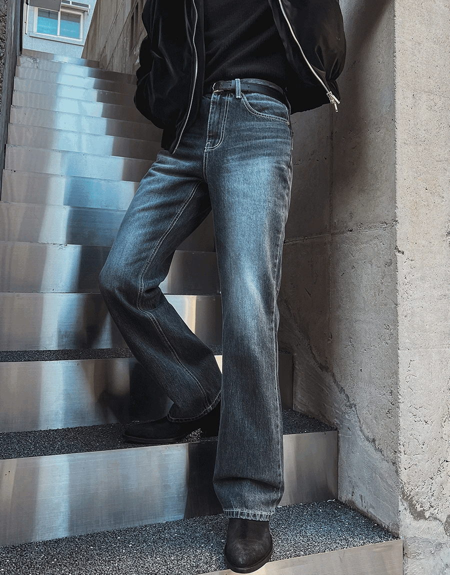 石洗微喇牛仔褲
