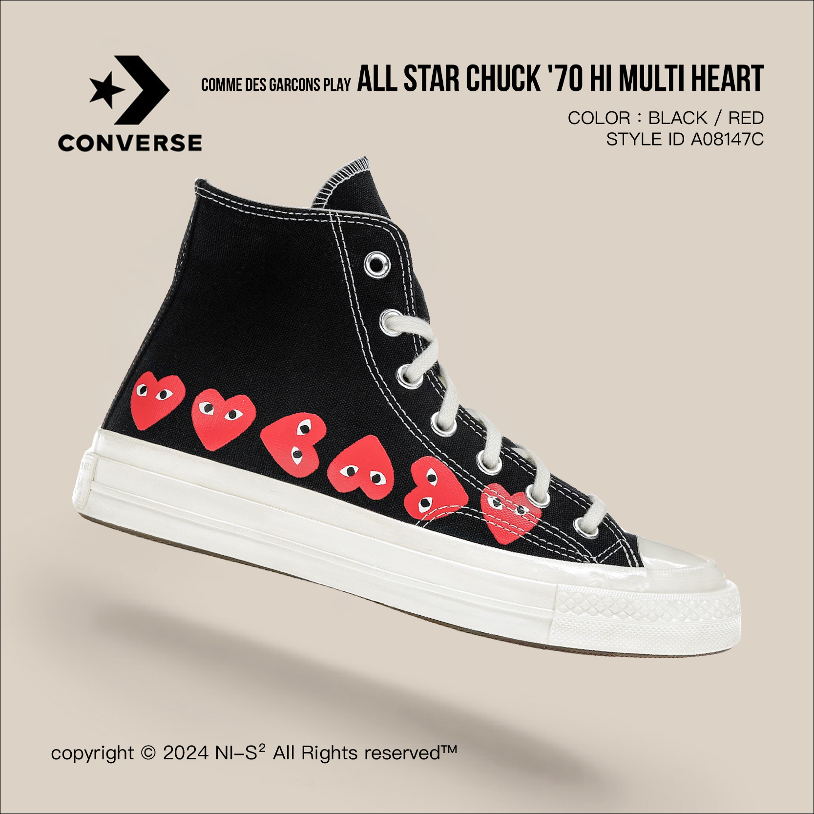 NI-SENSE 】Converse x CDG 高筒滿版愛心⎯ (黑A08147C) (白A08148