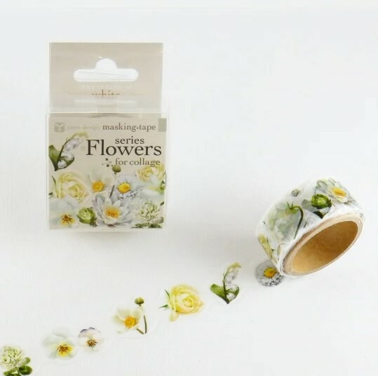Round top Die-cut washi tape - Yano Design - flowers - white