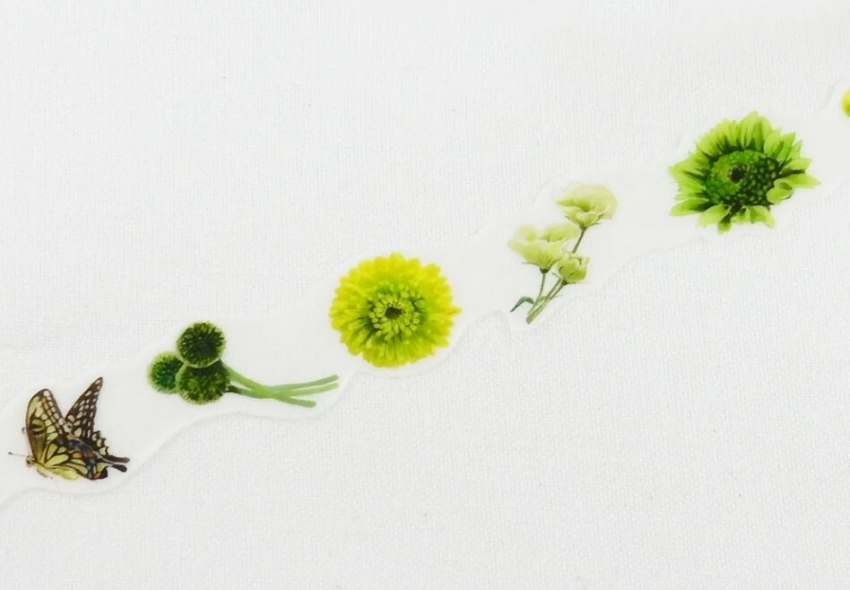 Round top Die-cut washi tape - Yano Design - flowers - green