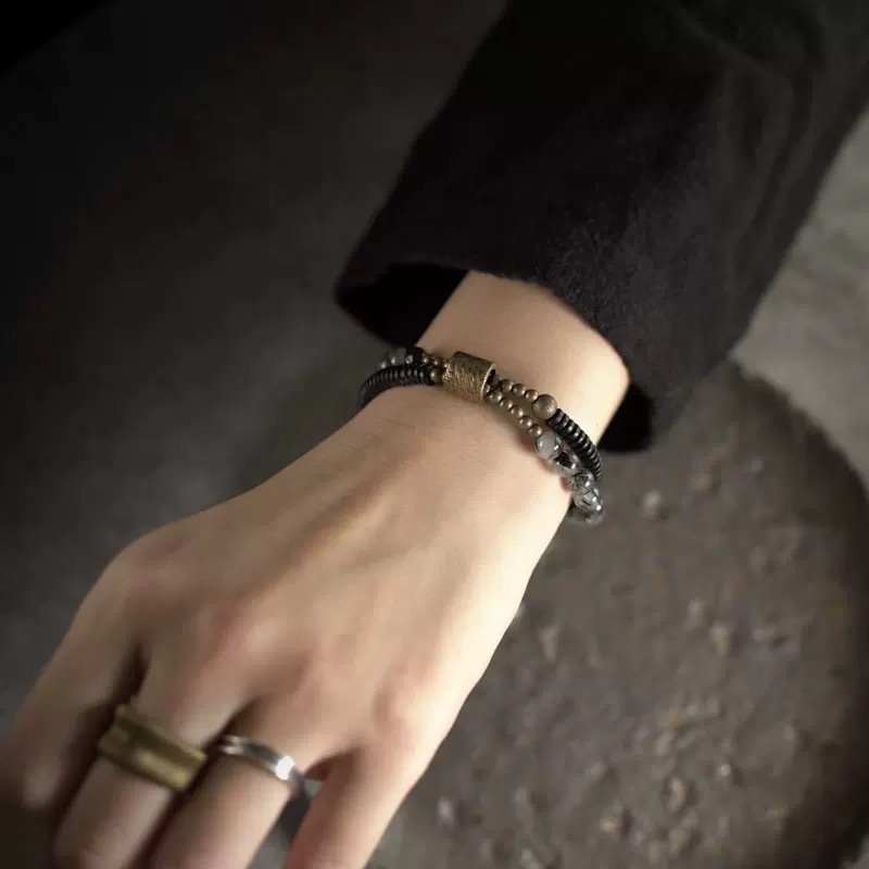 黑曜石黑發晶手環