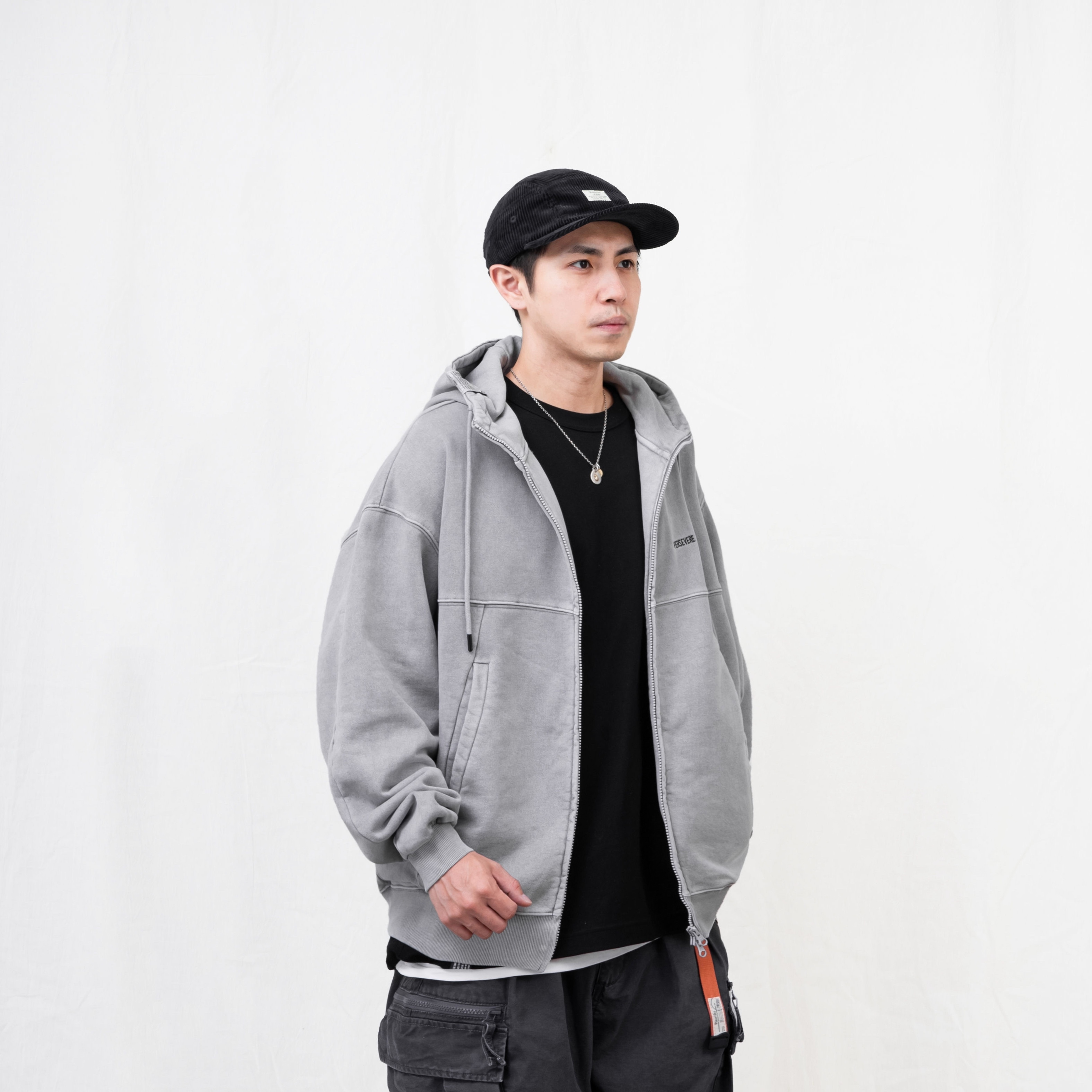 PERSEVERE WASHED HOODIE JACKET - WASHED LIGHT GREY / WA