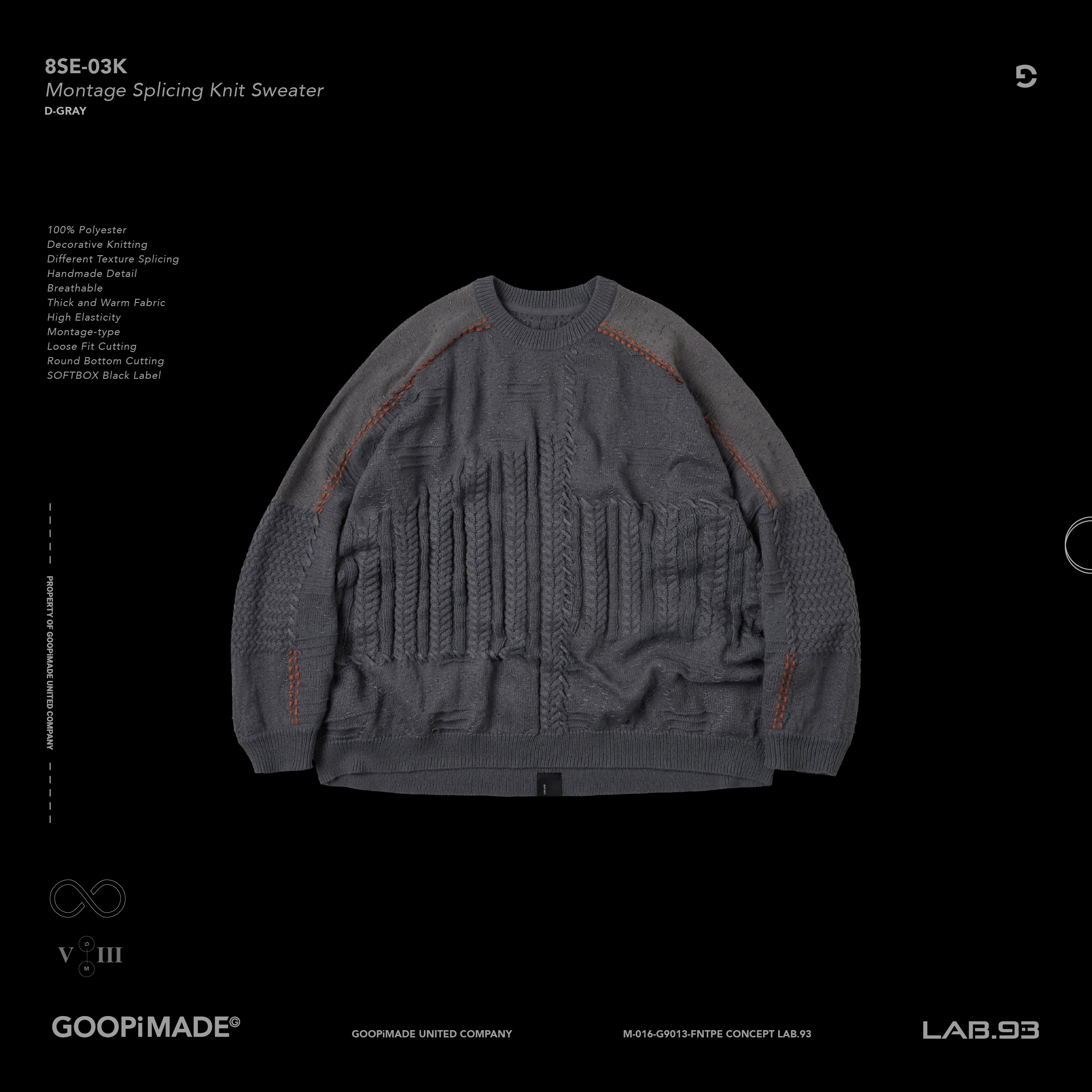 8SE-03K” Montage Splicing Knit Sweater - D-Gray 8SE-03K” Montage Splicing Knit Sweater - D-Gray