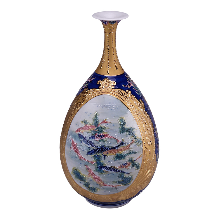 鹿港窯|鎏金線塑開窗法華器『年年有魚』玉壺春花瓶 - 開運居家藝術精品