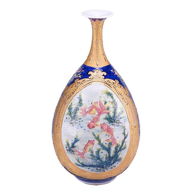 鹿港窯|鎏金線塑開窗法華器『年年有魚』玉壺春花瓶- 開運居家