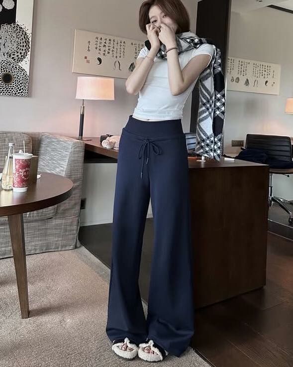【舒服百搭的彈性腰圍太空棉寬褲】（現貨）