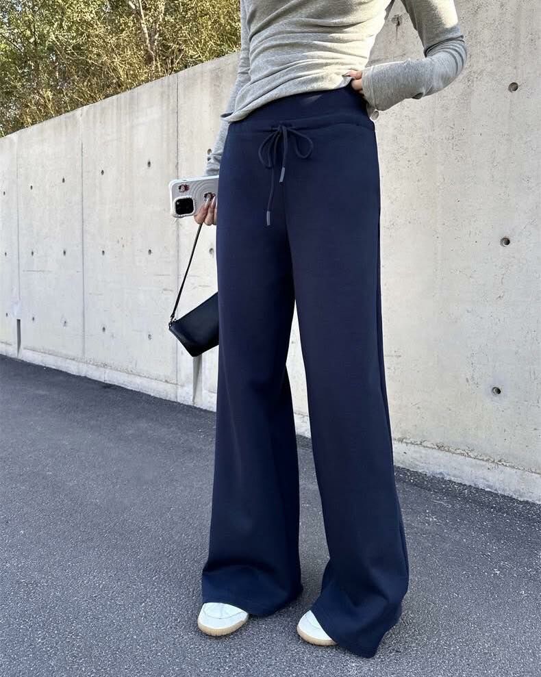 【舒服百搭的彈性腰圍太空棉寬褲】（現貨）