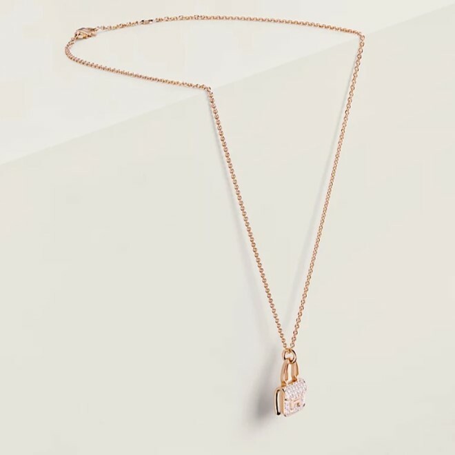 3月新鮮單!!! 全新HERMES頸鏈, H121312B, CONSTANCE ROSE滿鑽吊咀, 43D0.44ct ,18K玫瑰金 ,#BRAND NEW #香榭站正品