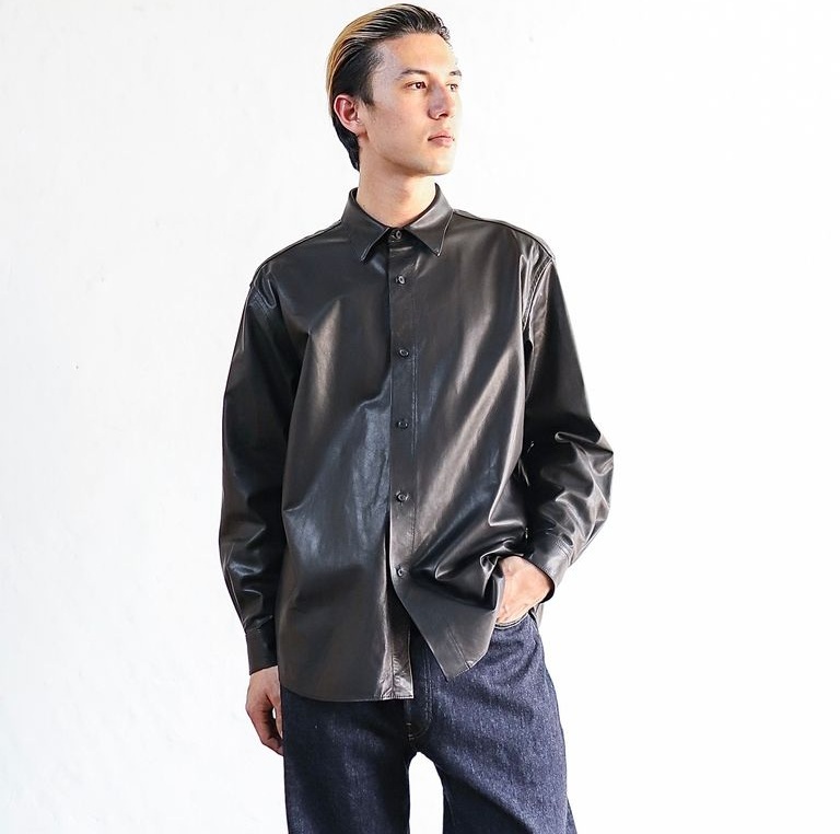 RE-STOCK: A.PRESSE 2025 LEATHER REGULAR COLLAR SHIRT L/S (25АР-02-01H) - PRE ORDER ITEM (預訂中)
