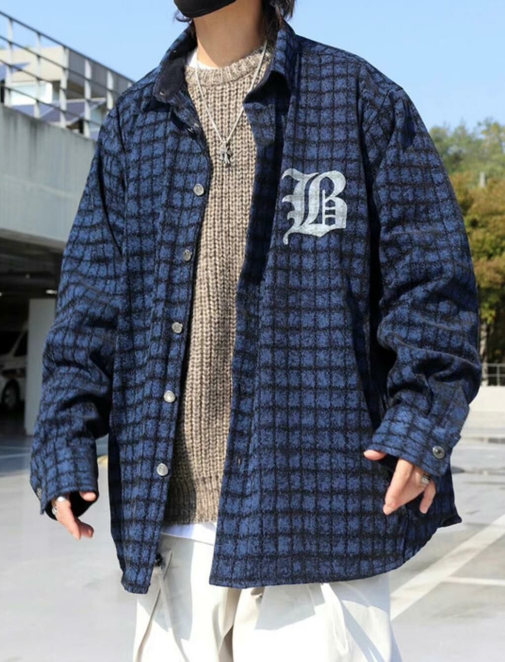 數字格仔長袖恤衫 DEAN-036S