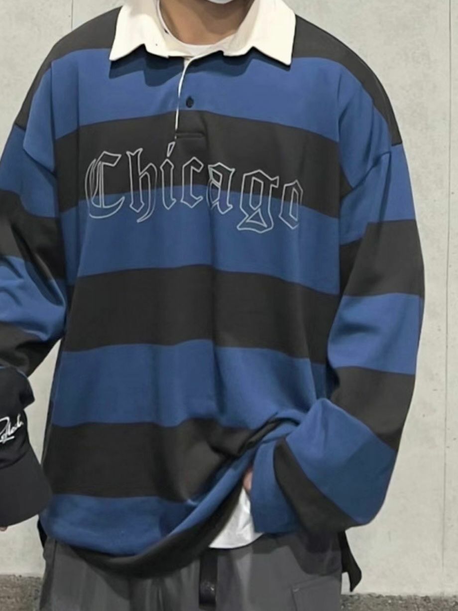 英文字橫間長袖Polo Tee DEAN-033T