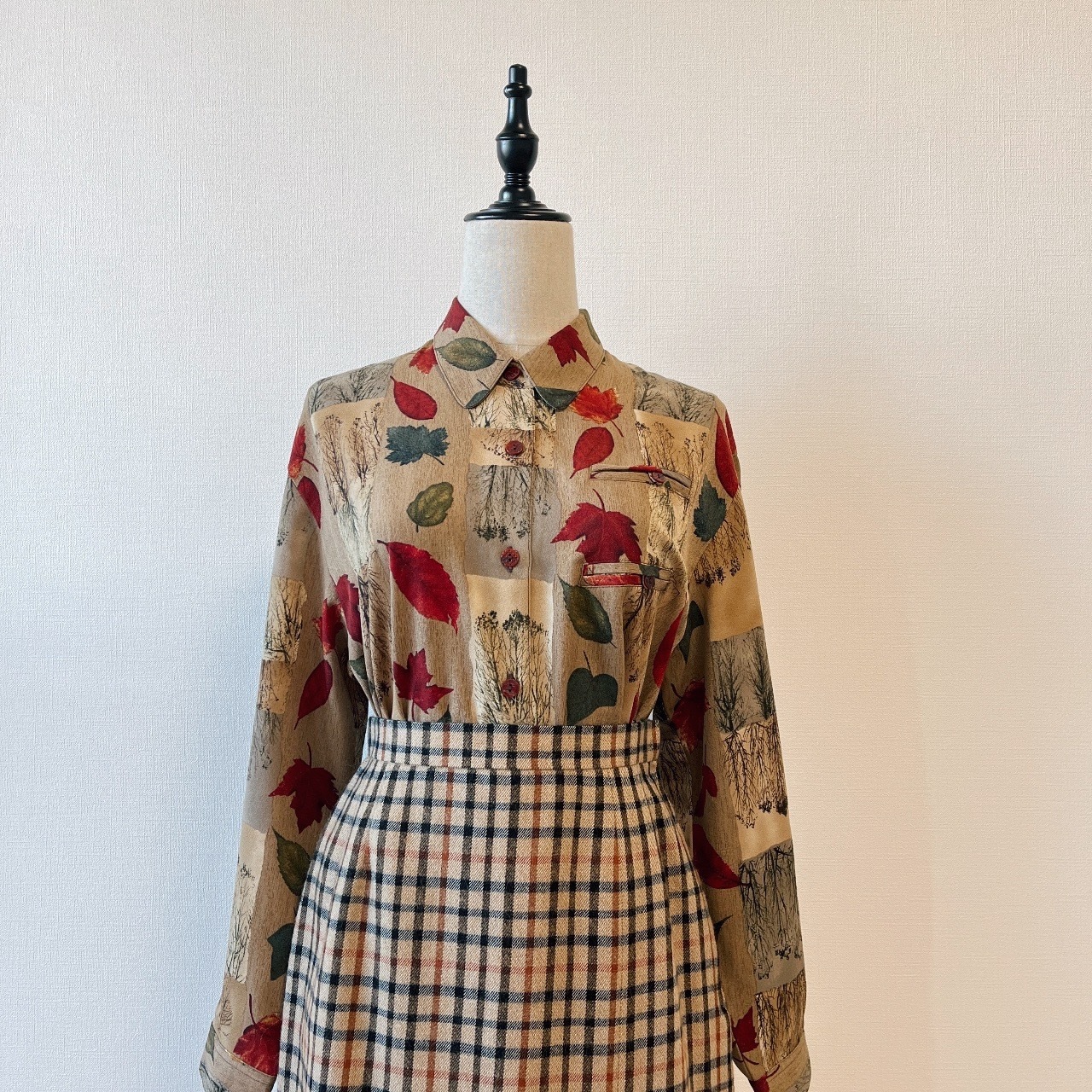 秋日紅葉圖案古著上衣