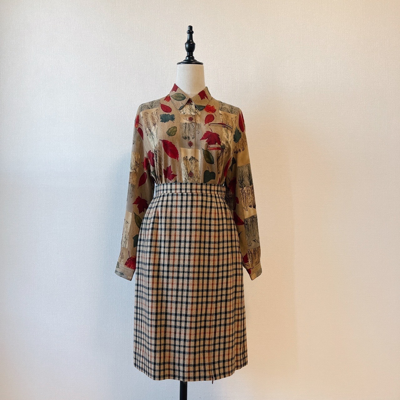 秋日紅葉圖案古著上衣