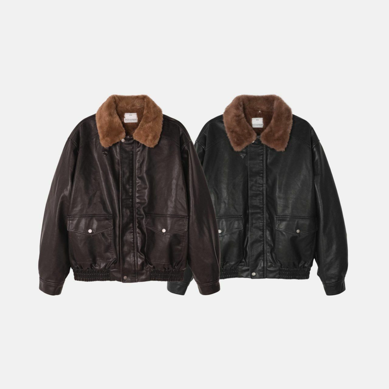 毛毛領拉鍊合成皮褸 TAC-0036JK