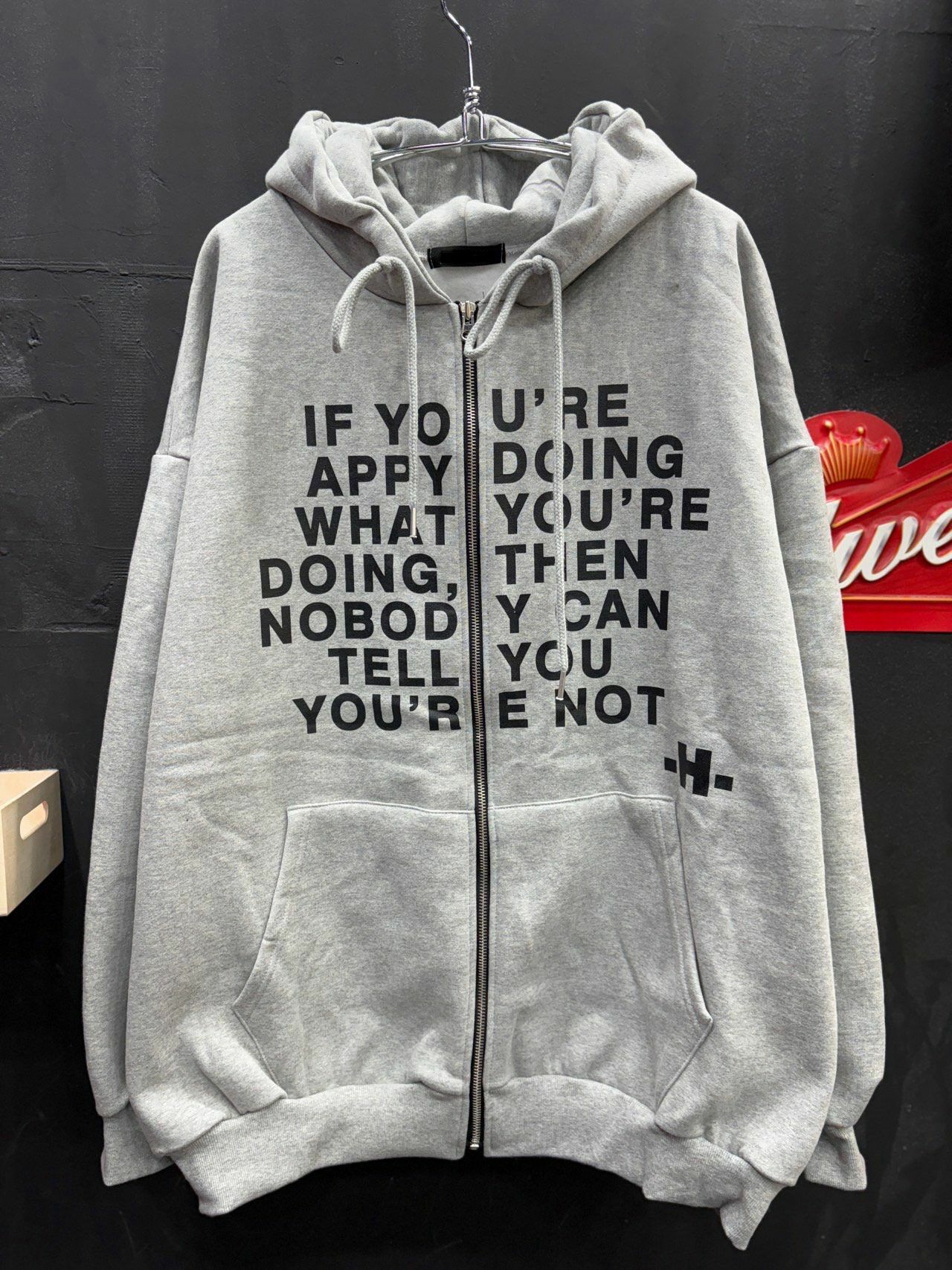 OverSize英文字連帽拉鍊外套(薄抓毛底) TAC-0041JK