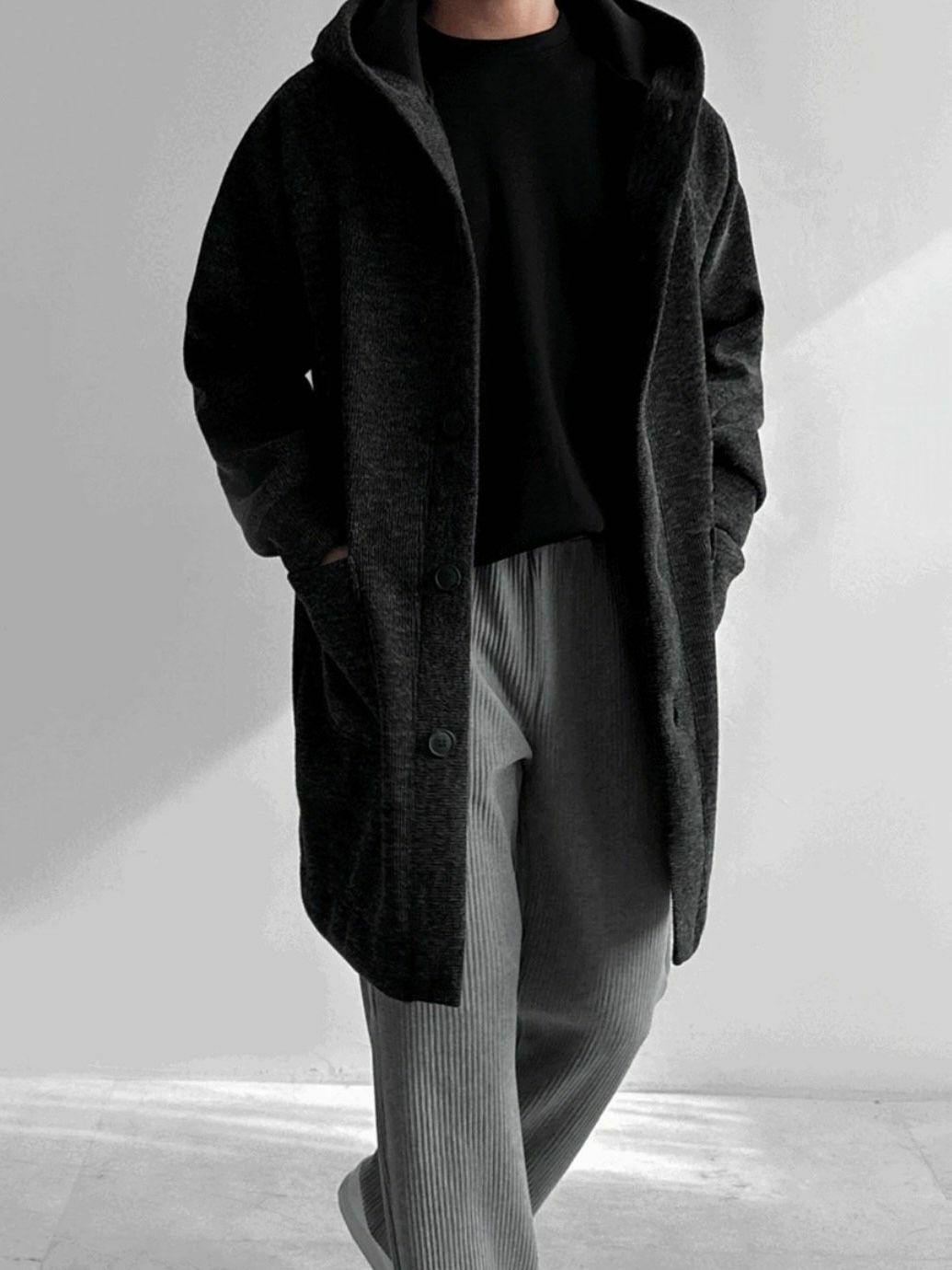 淨色連帽中長褸(薄抓毛底) TAC-0054JK