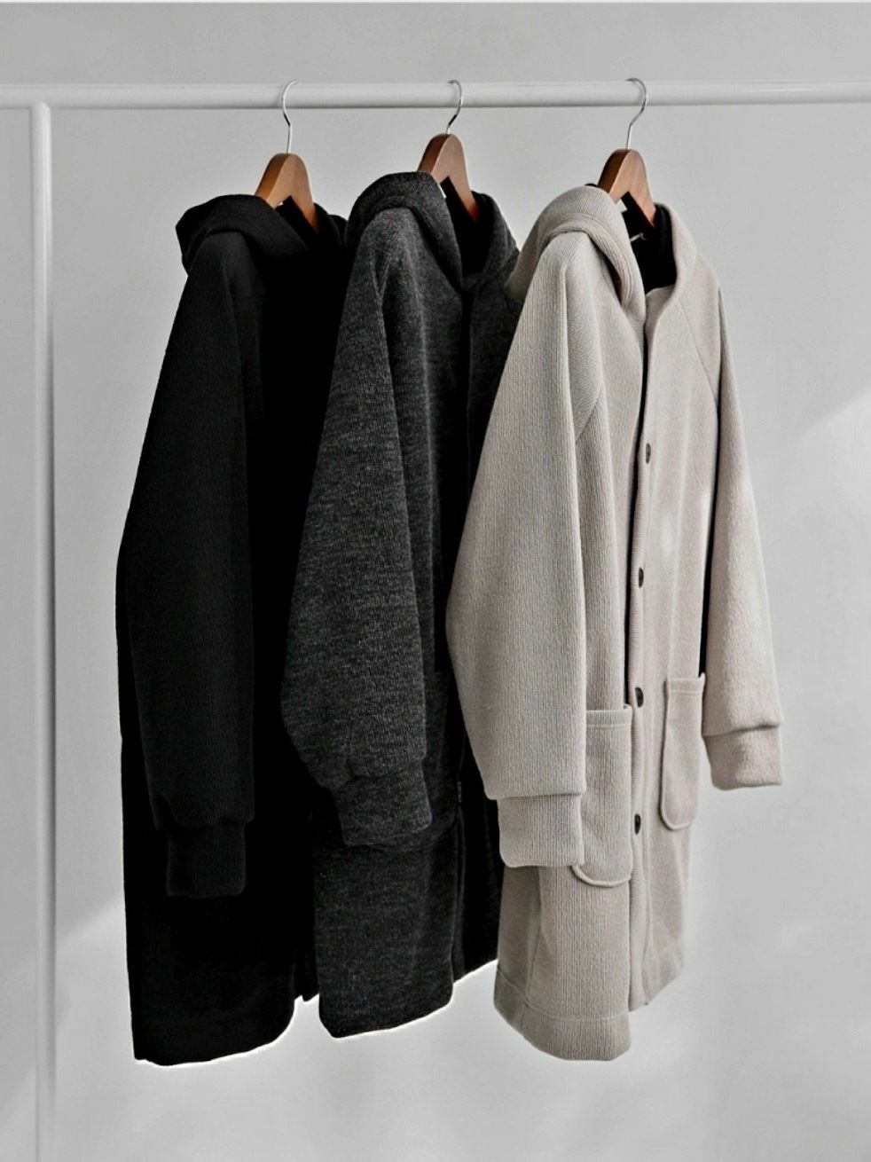 淨色連帽中長褸(薄抓毛底) TAC-0054JK