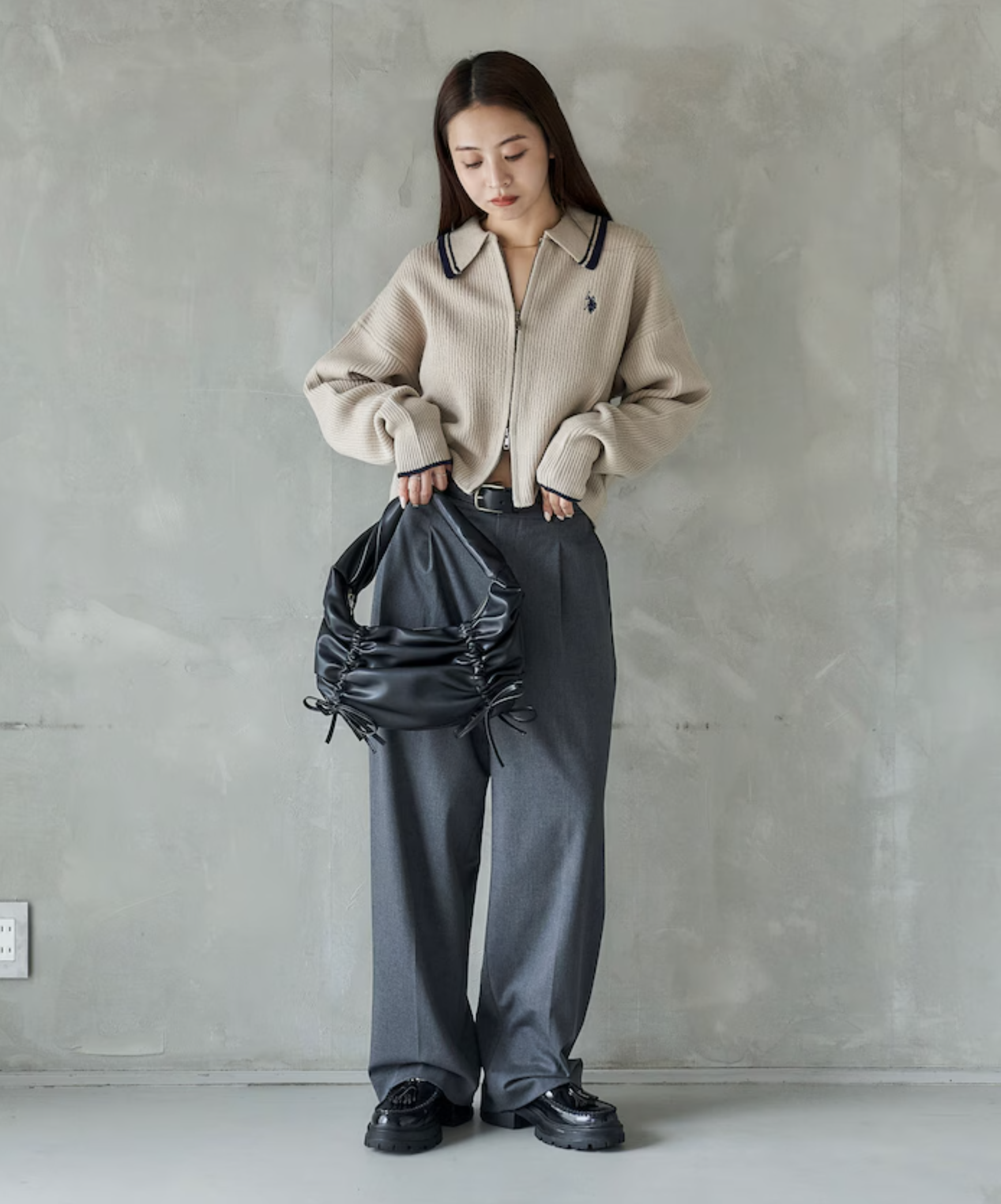 現貨 | U.S. POLO ASSN. Collar Line Knit 女裝 雙向拉鍊