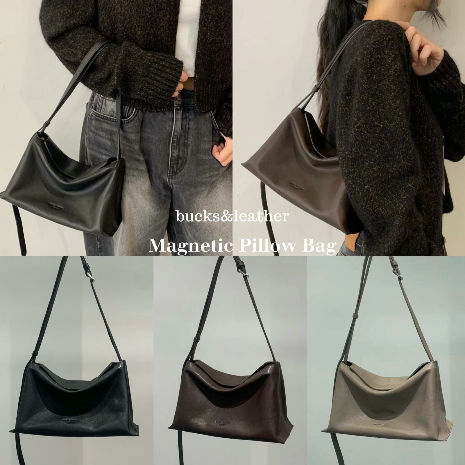 [ bucks&leather ] Magnetic Pillow Bag S