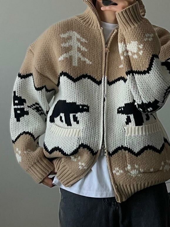 北極熊圖案拉鍊針織外套 TAC-0058JK