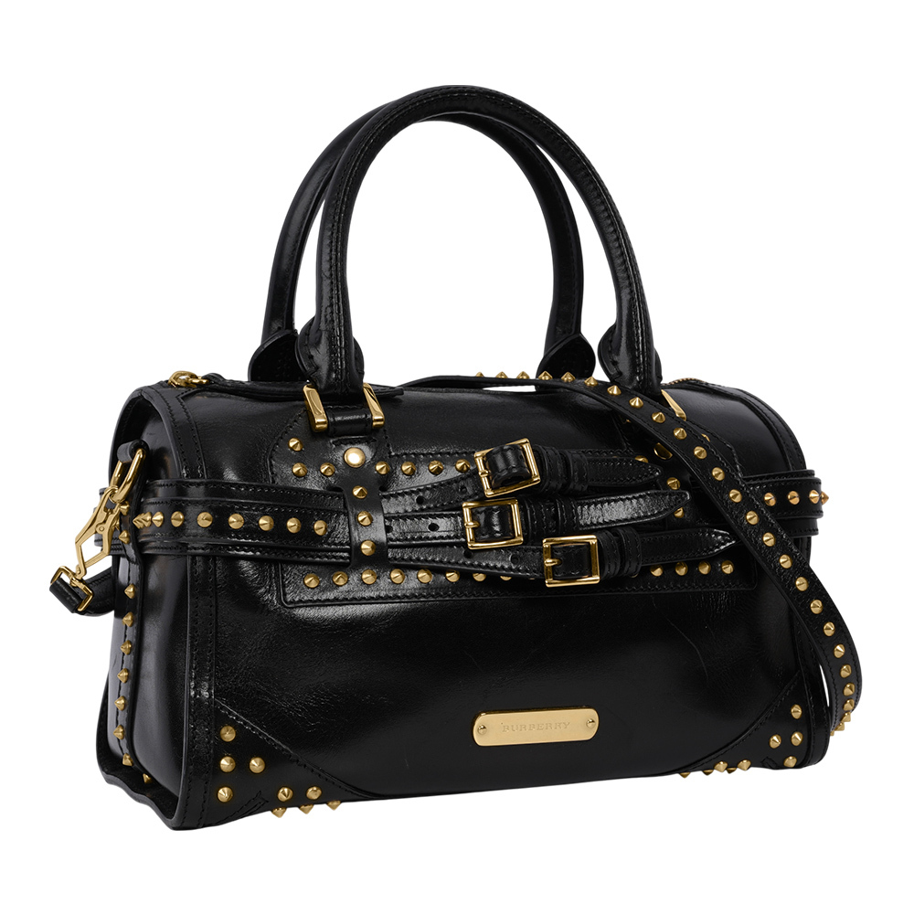 【BURBERRY】Alchester 鉚釘造型牛皮中款保齡球二用包