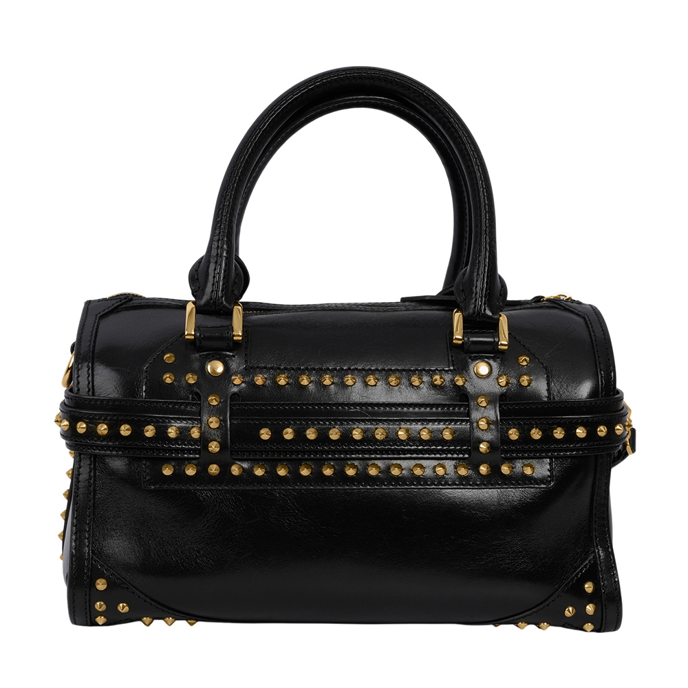 【BURBERRY】Alchester 鉚釘造型牛皮中款保齡球二用包(黑色) 38585091