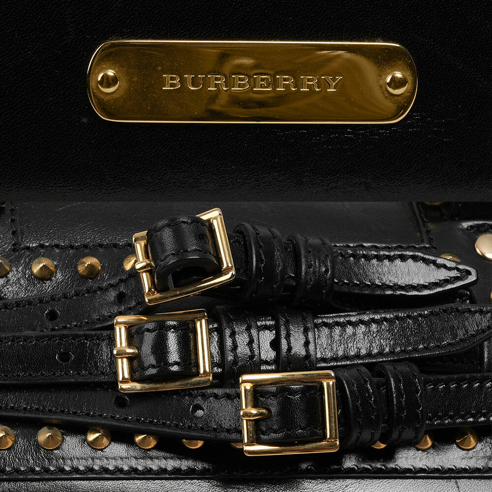 【BURBERRY】Alchester 鉚釘造型牛皮中款保齡球二用包(黑色) 38585091