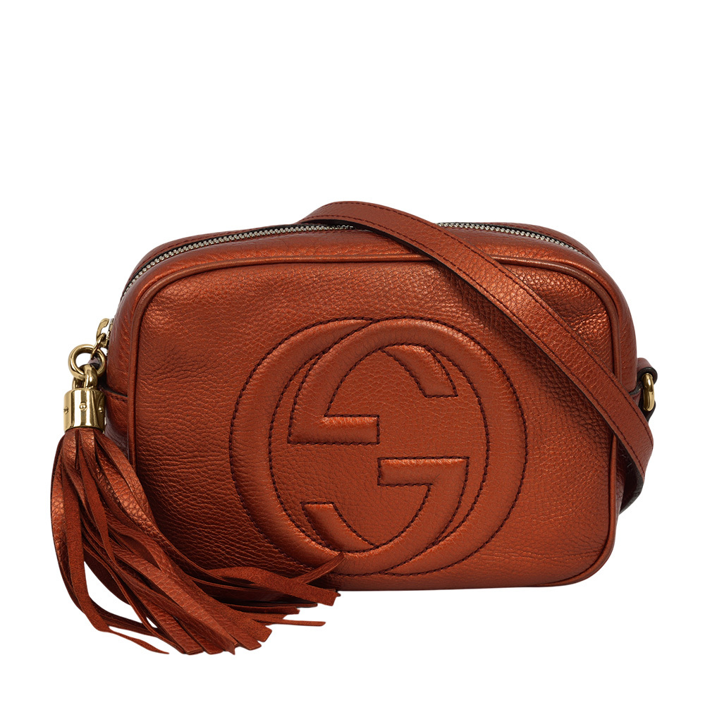 【GUCCI】SOHO DISCO 皮革流蘇小方型斜背包/相機包(古銅橘) 308364 A7M0G