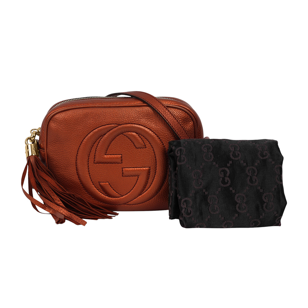 【GUCCI】SOHO DISCO 皮革流蘇小方型斜背包/相機包(古銅橘) 308364 A7M0G