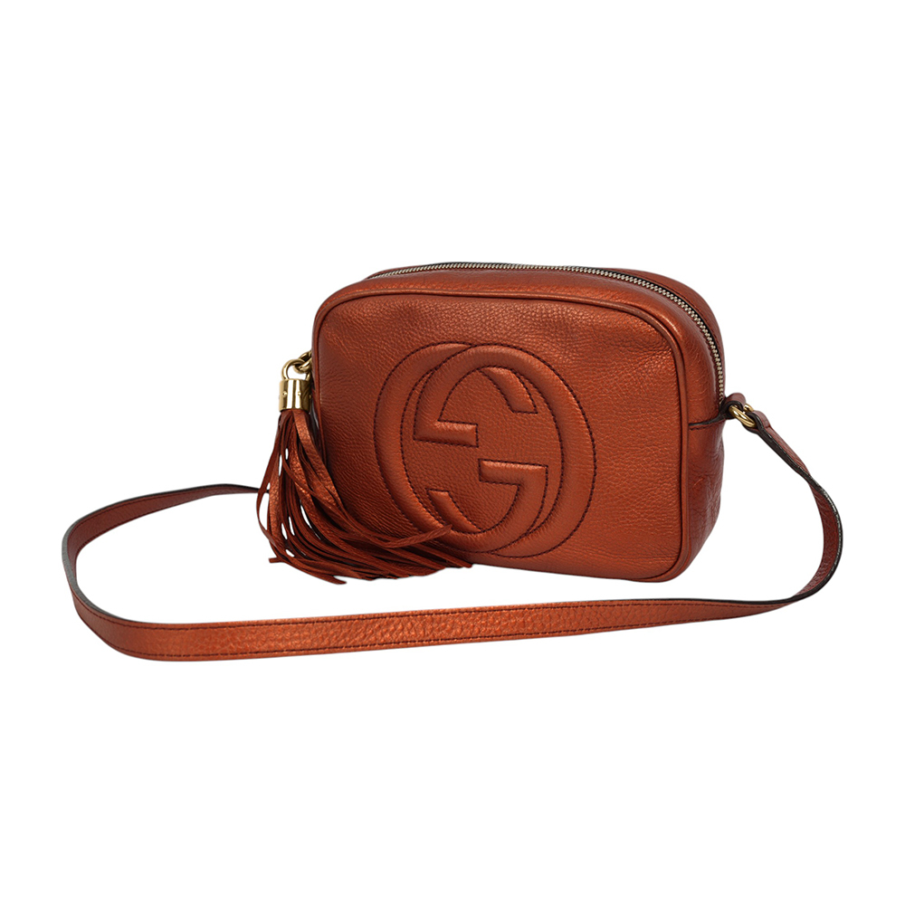 【GUCCI】SOHO DISCO 皮革流蘇小方型斜背包/相機包(古銅橘) 308364 A7M0G