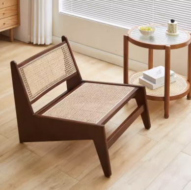 復古實木藤編單人懶人躺椅