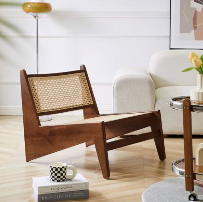 復古實木藤編單人懶人躺椅