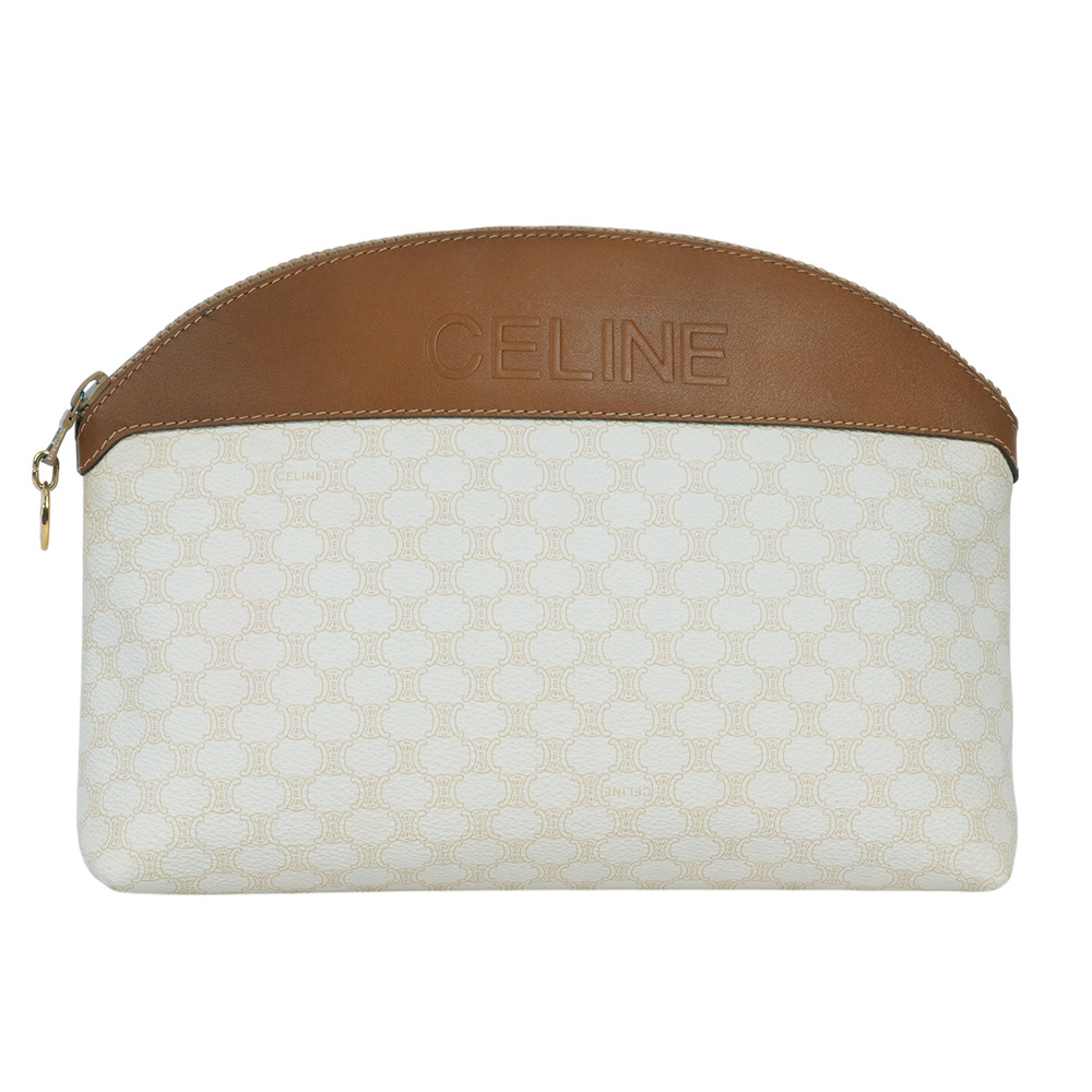 【CELINE】Vintage 凱旋圖案塗層帆布化妝包/手拿包(焦糖色/米色) CE16000004