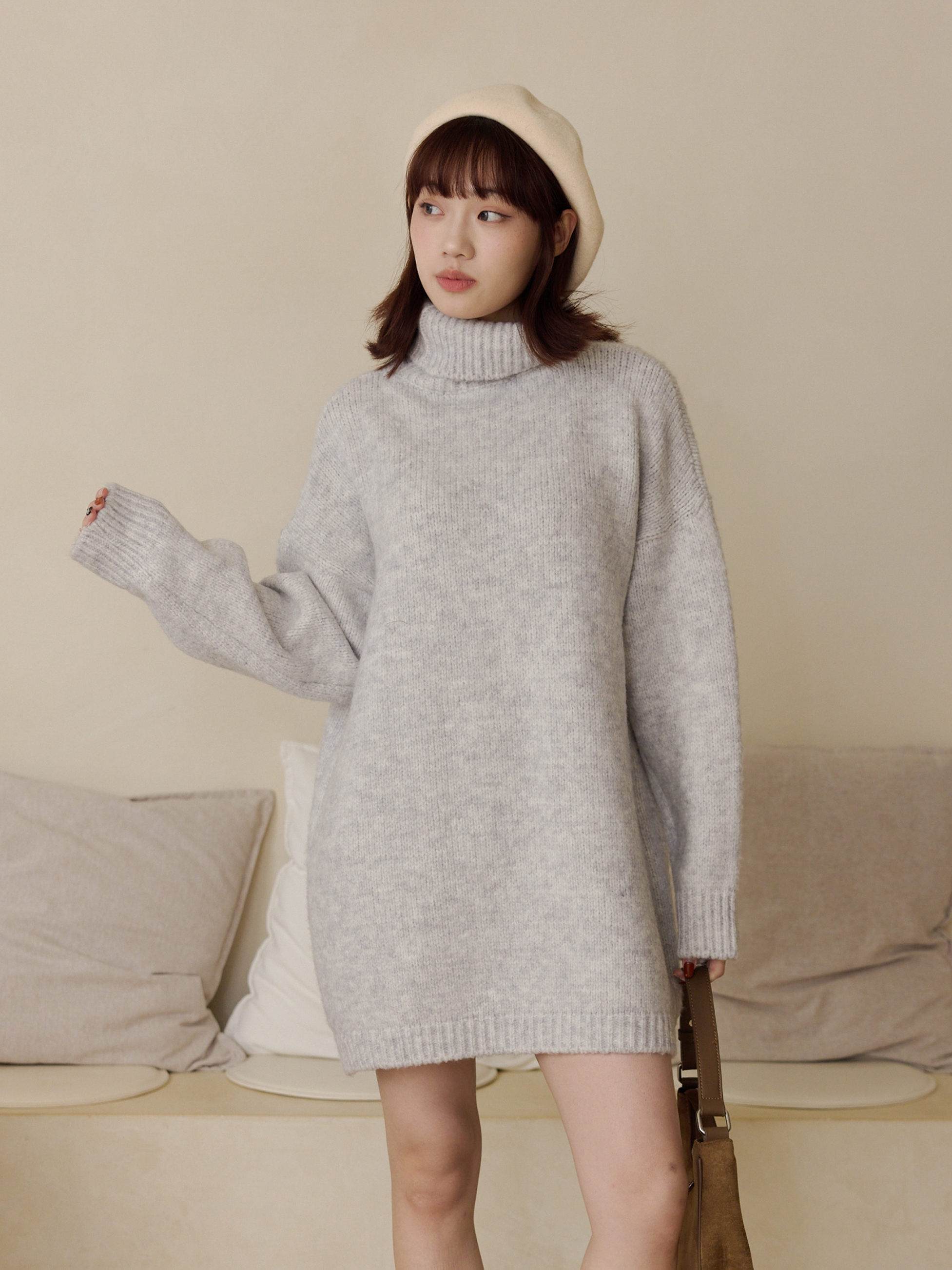 暖呼呼高領混色針織短洋