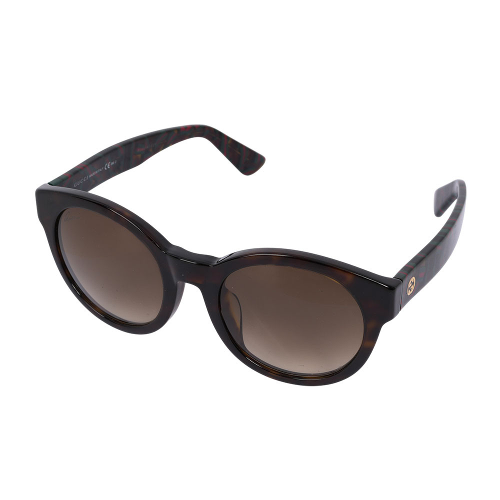 【GUCCI】經典綠紅織帶圖案圓框漸變墨鏡(棕色) GG3774