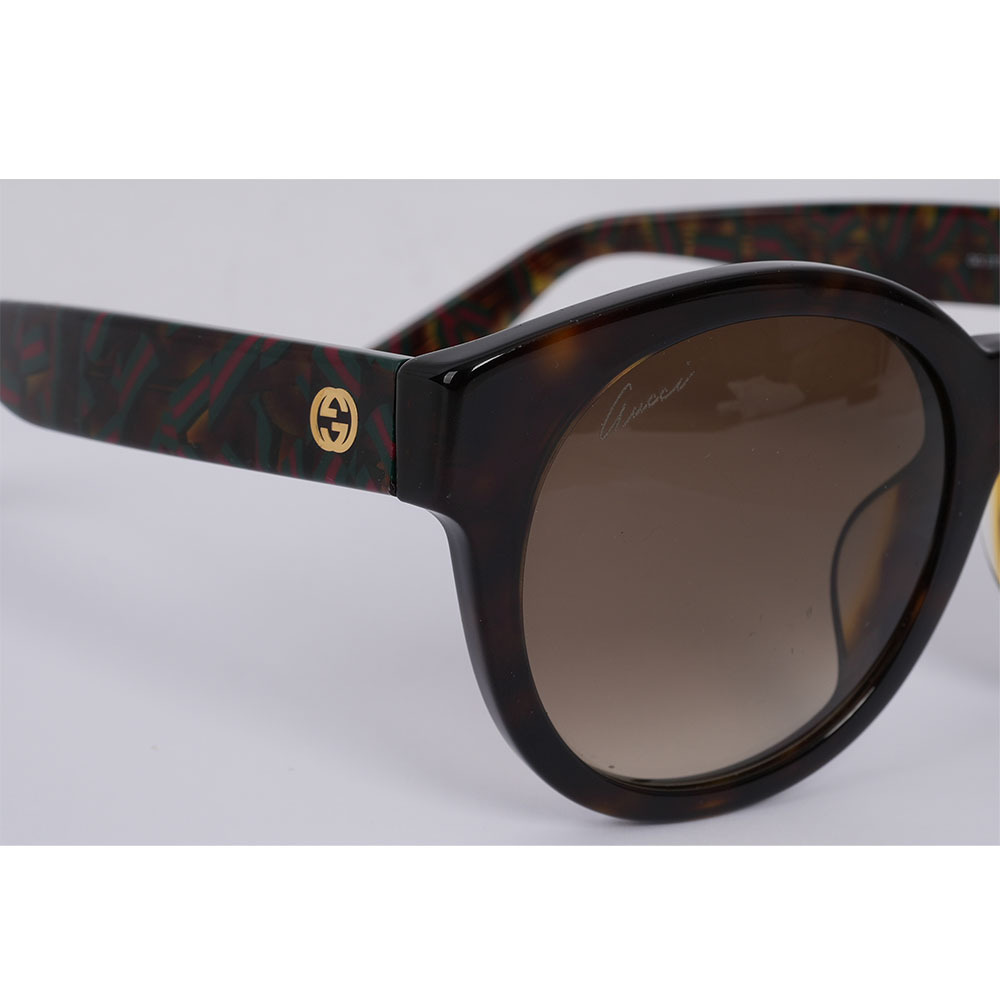 【GUCCI】經典綠紅織帶圖案圓框漸變墨鏡(棕色) GG3774
